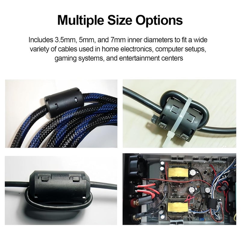 smrtcol 12 Pcs Ferrite Ring Core EMI Noise Suppressor Clip-On Filter (3.5mm/5mm/7mm), Snap-On Interference Reducer for USB, Audio, Video, Charging & Data Cables, Improves Signal Quality - Image 5